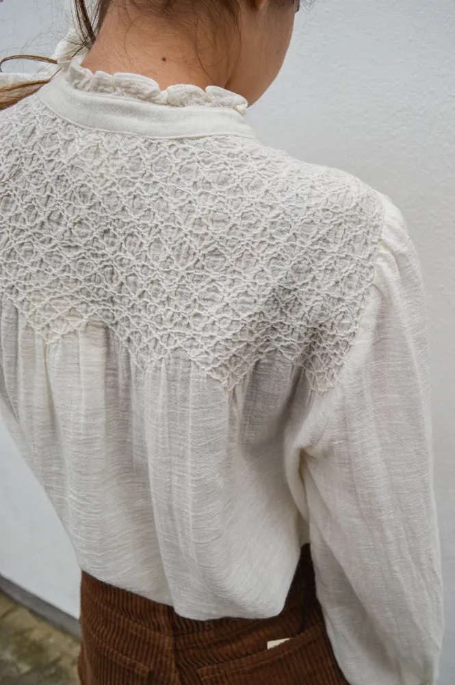Indi & Cold Embroidered White Smock Shirt