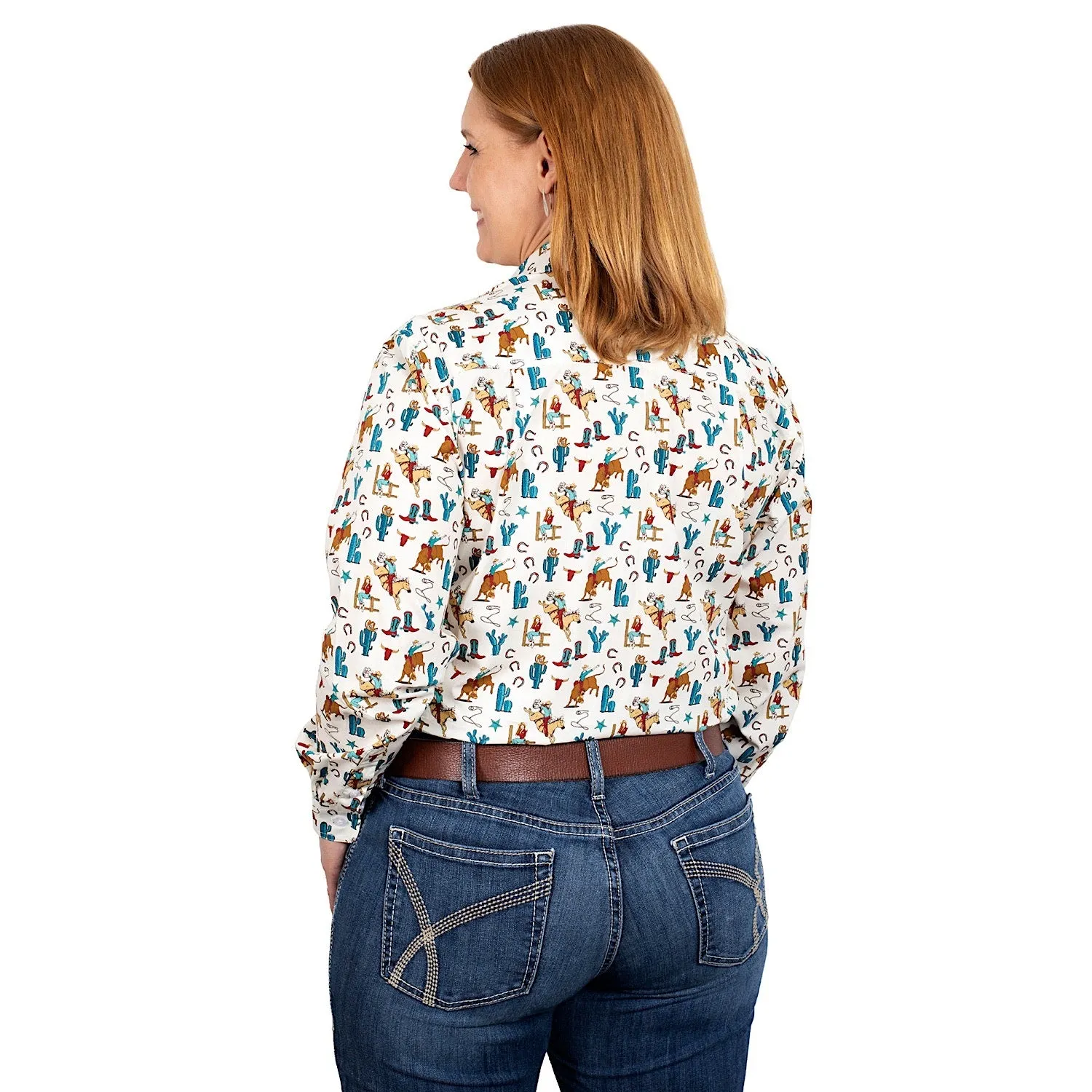 Just Country Womens Abbey Full Button Print Work Shirt Cream Rodeo Girl