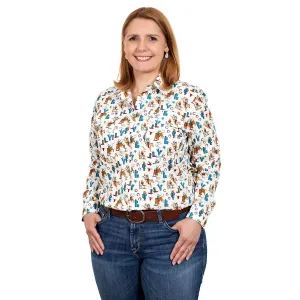 Just Country Womens Abbey Full Button Print Work Shirt Cream Rodeo Girl