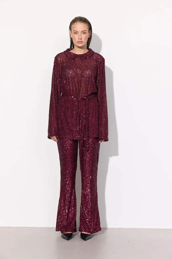 Karin Sequin Trousers - Deep red
