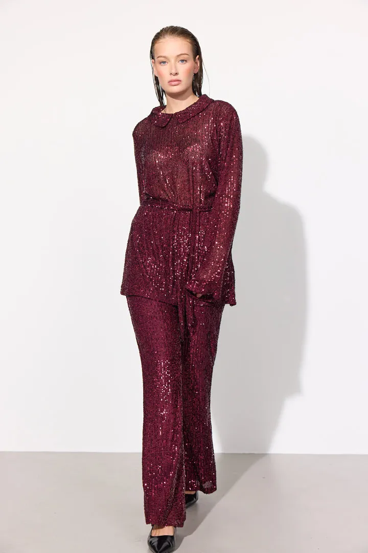 Karin Sequin Trousers - Deep red