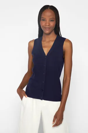 Kinross Button Vest, Navy