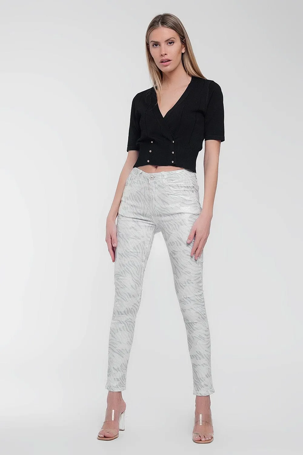 Knit Button Through Cardi Top In Black