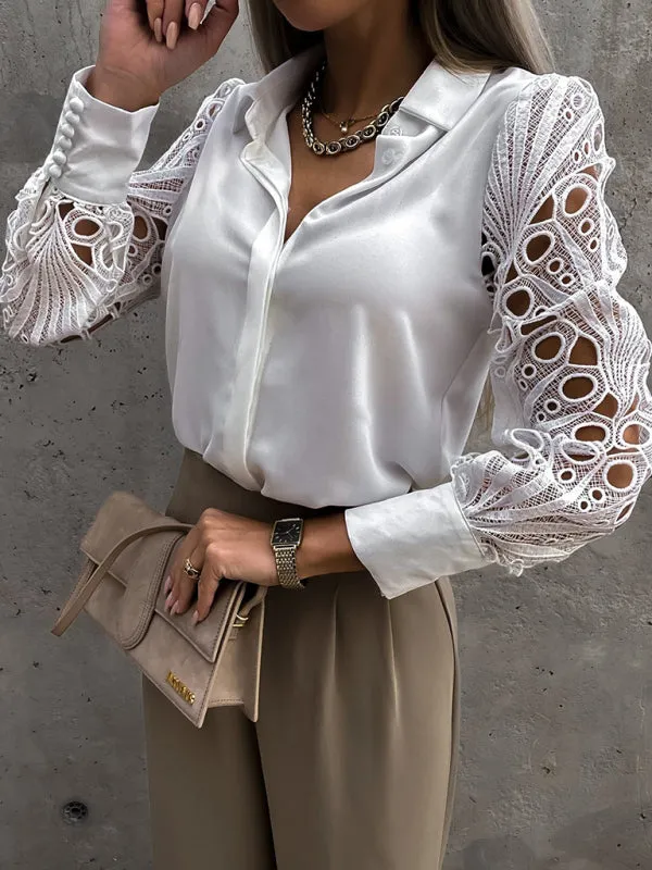 Lace Panel Long Sleeve Shirt