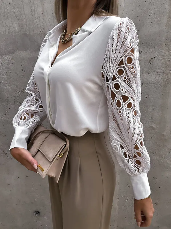 Lace Panel Long Sleeve Shirt