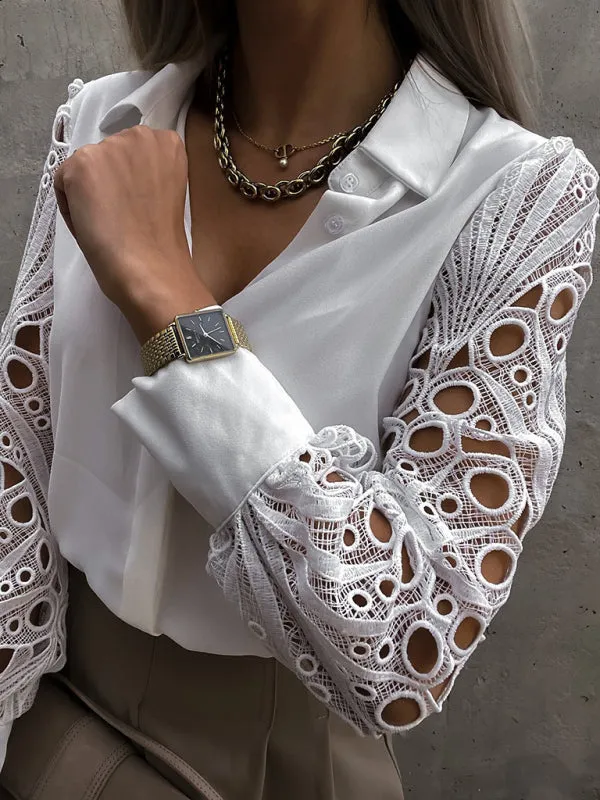 Lace Panel Long Sleeve Shirt