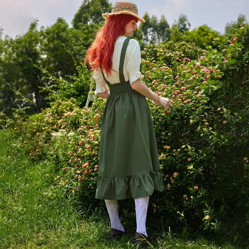 Lace Up Ruffle Hem Pinafore Skirt