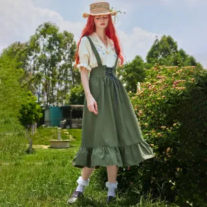 Lace Up Ruffle Hem Pinafore Skirt