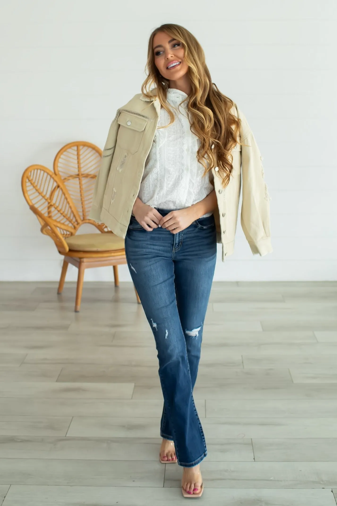 Lead The Way Distressed Jacket - Beige