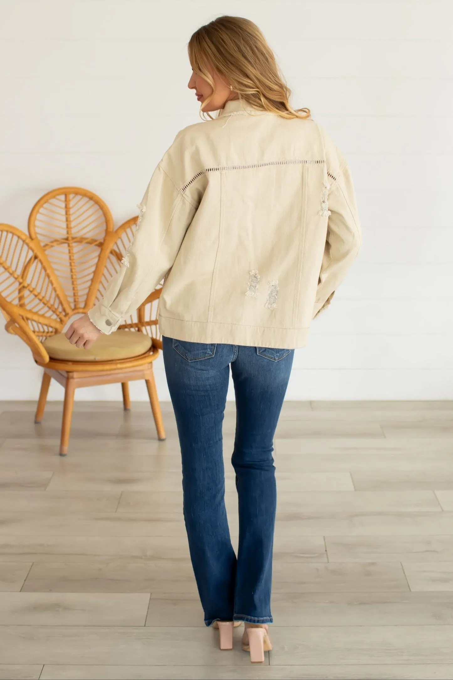 Lead The Way Distressed Jacket - Beige