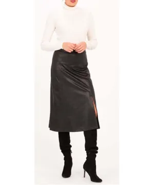 Leather Like Black Midi Skirt