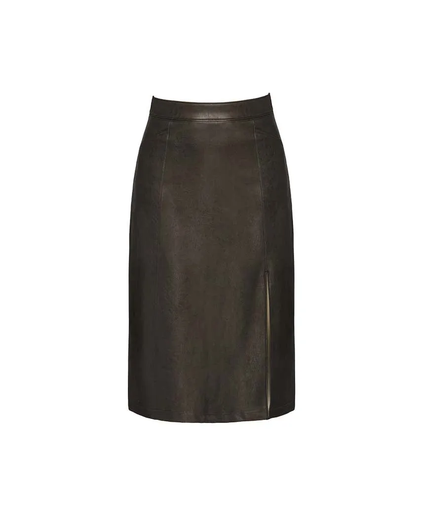 Leather Like Black Midi Skirt