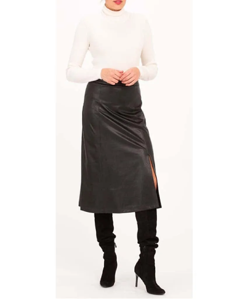 Leather Like Black Midi Skirt