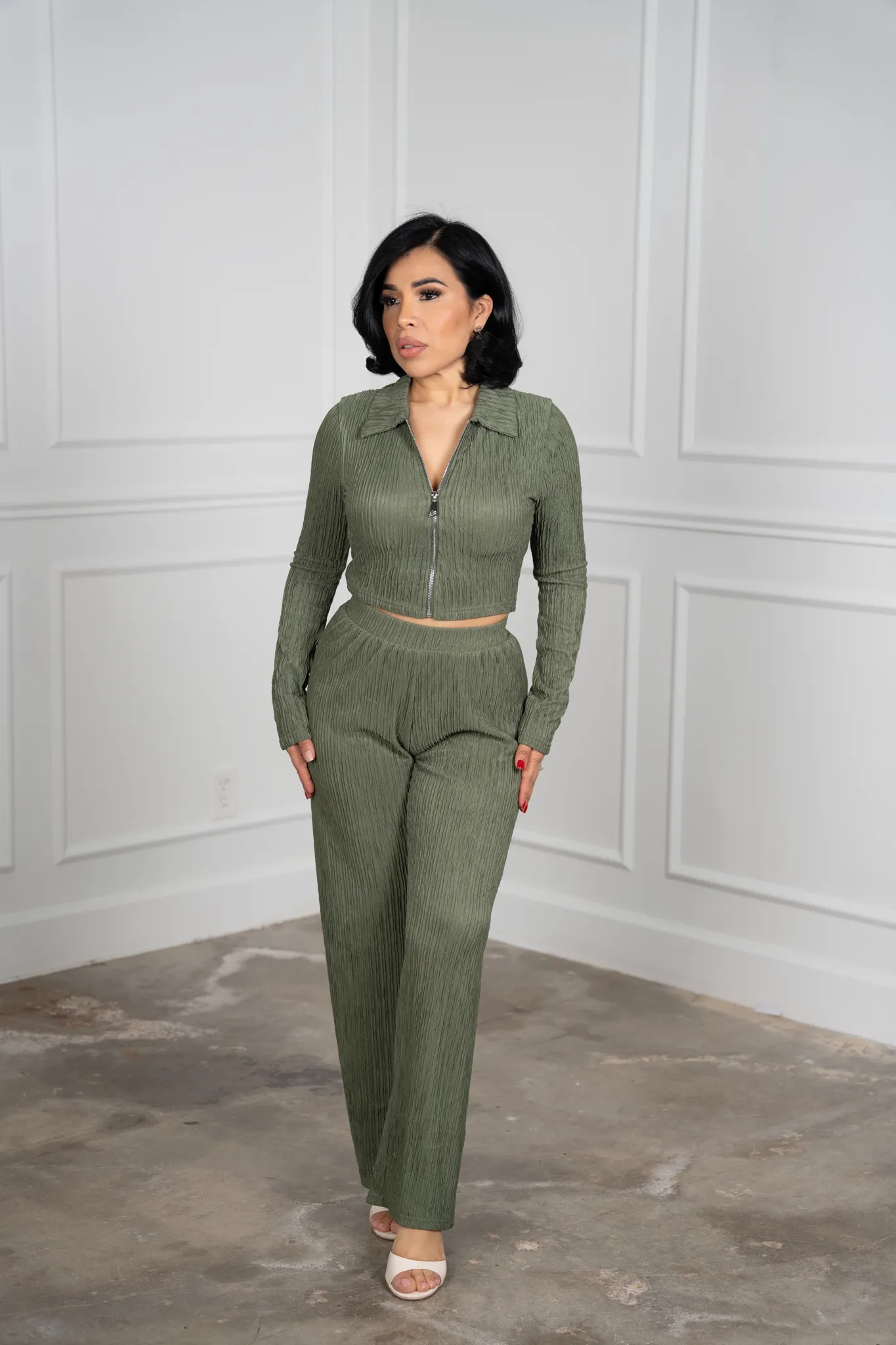Leire - Green Long-Sleeve Polo Set