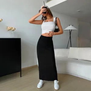 Lettuce Trim Rib-Knit Skirt