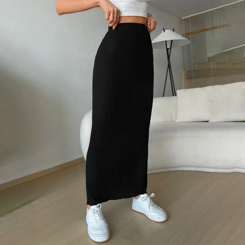 Lettuce Trim Rib-Knit Skirt