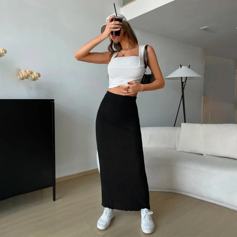 Lettuce Trim Rib-Knit Skirt