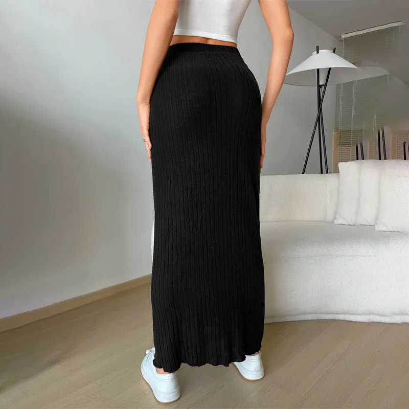 Lettuce Trim Rib-Knit Skirt