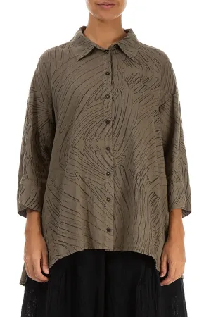 Loose Silver Sage Feathers Linen Shirt