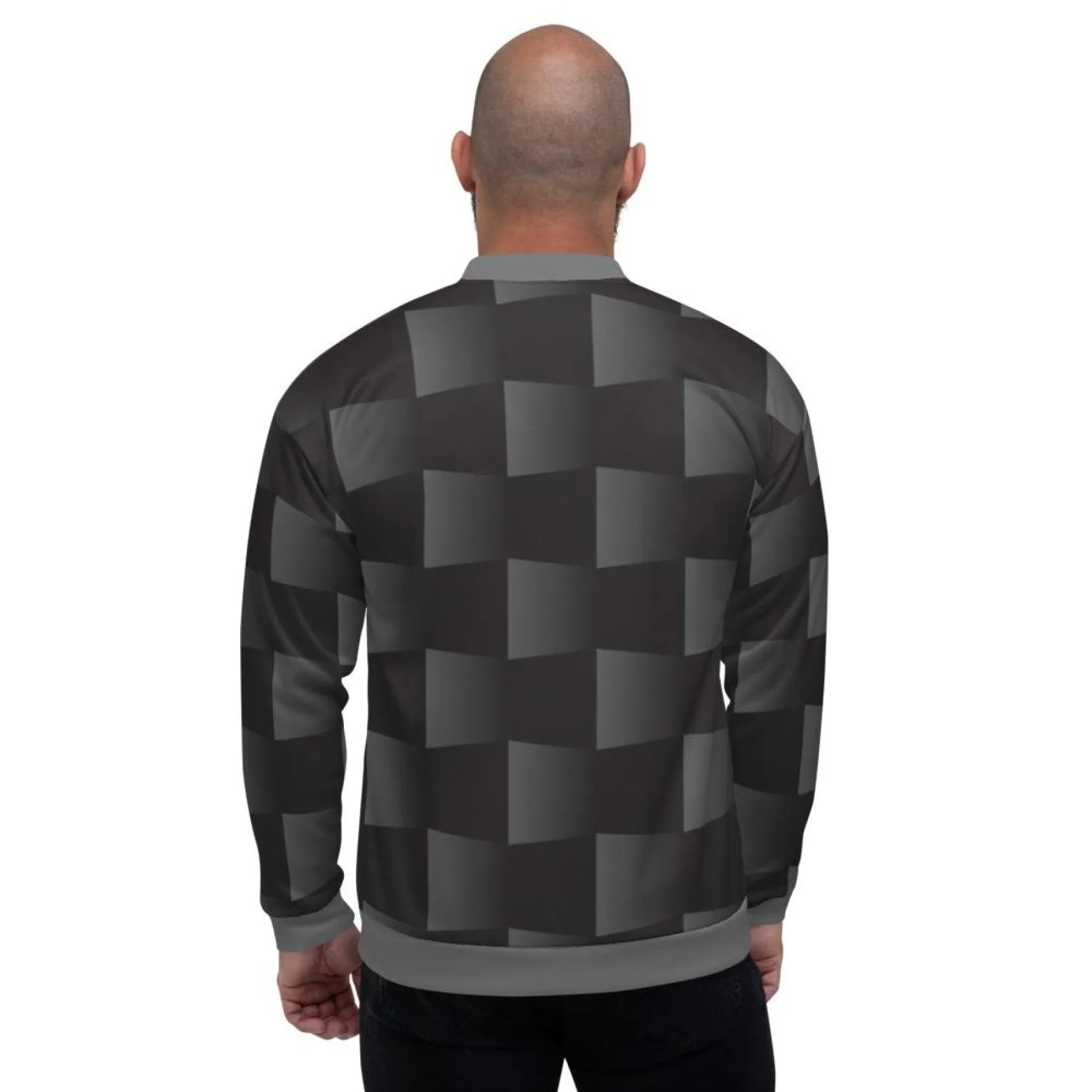 Mens Jackets, Black And Gray 3D Square Style Bomber Jacket