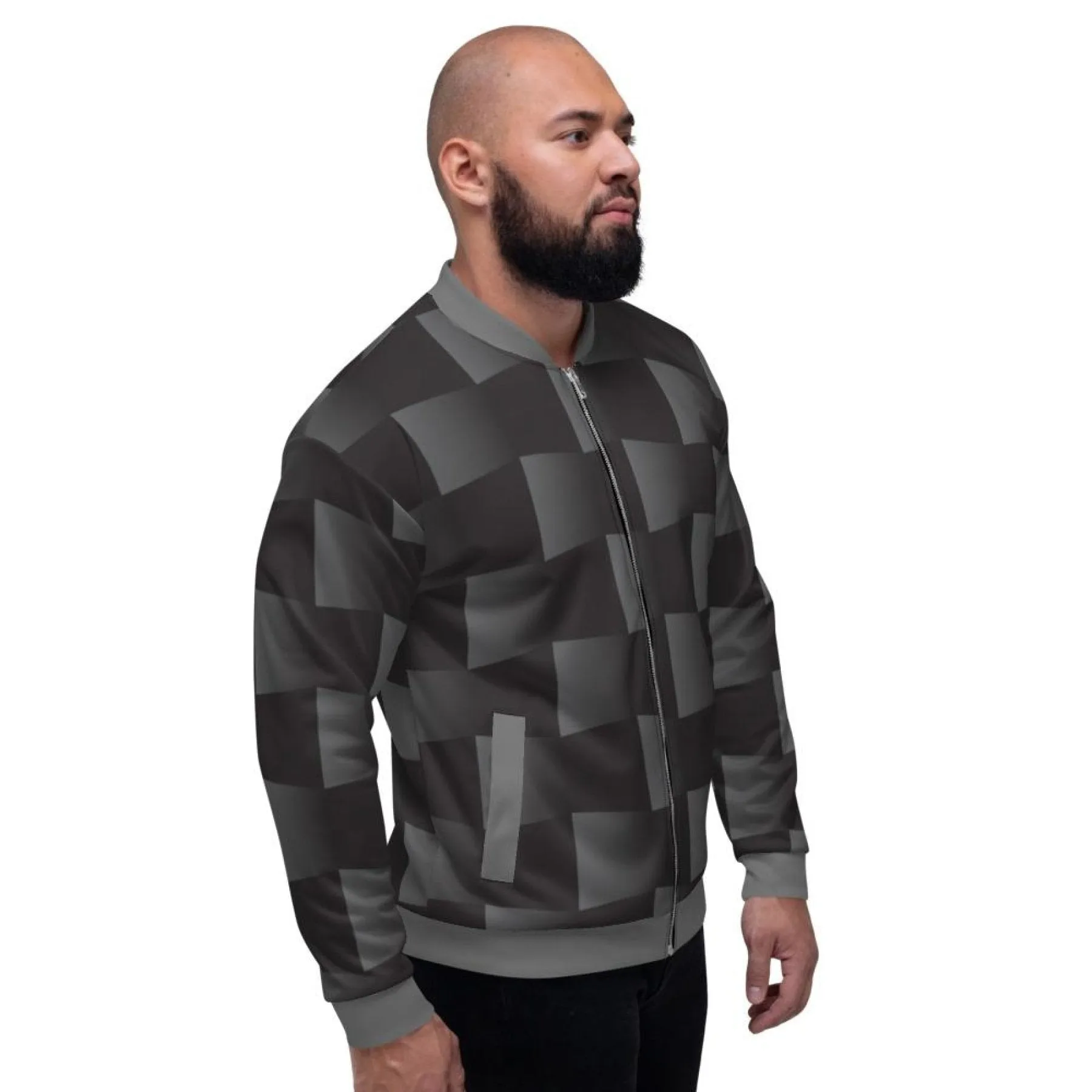Mens Jackets, Black And Gray 3D Square Style Bomber Jacket