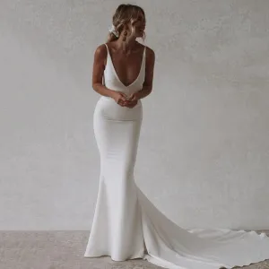 Mermaid Beach Wedding Dresses Sexy Deep V-neck Dresses