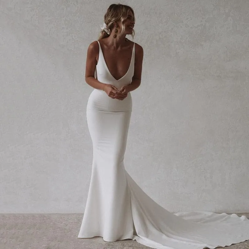 Mermaid Beach Wedding Dresses Sexy Deep V-neck Dresses