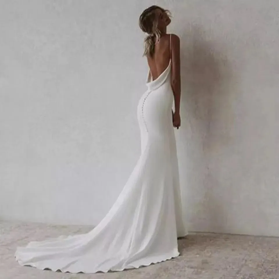 Mermaid Beach Wedding Dresses Sexy Deep V-neck Dresses