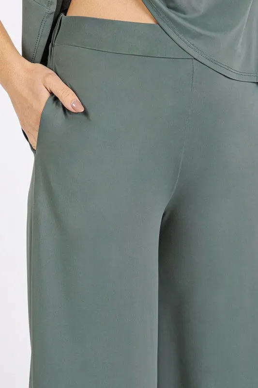 Mittoshop Yoga Air Stretch Elastic Waist Wide Leg Pants