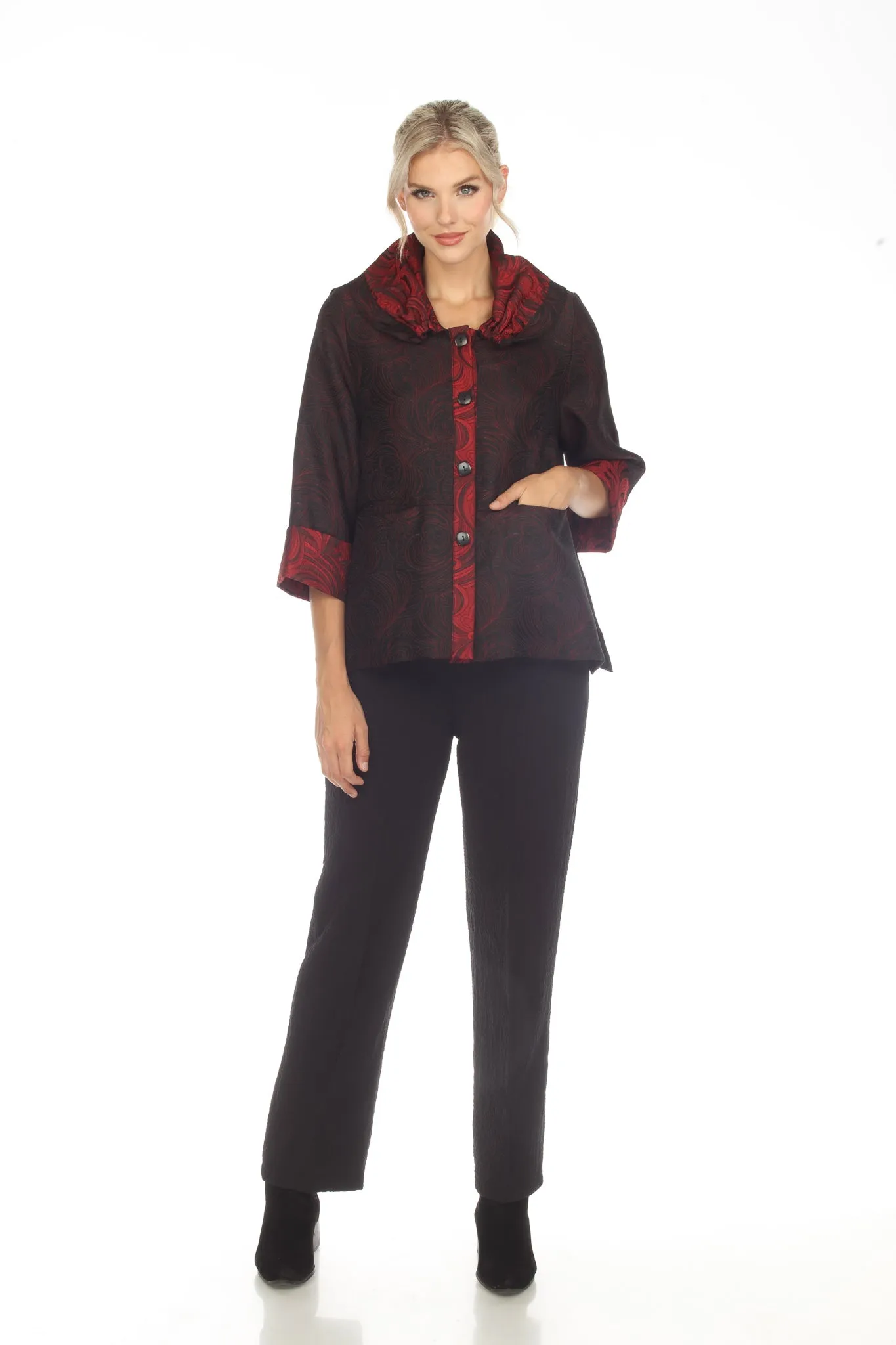 Moonlight Jacquard Button Front Jacket in Red- 3596 TAF