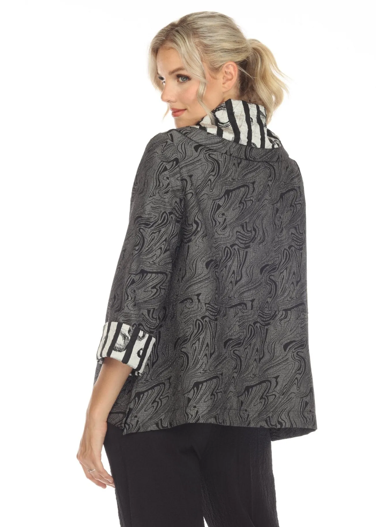 Moonlight Jacquard Button Front Jacket in Silver Grey - 3596TAF-SLV