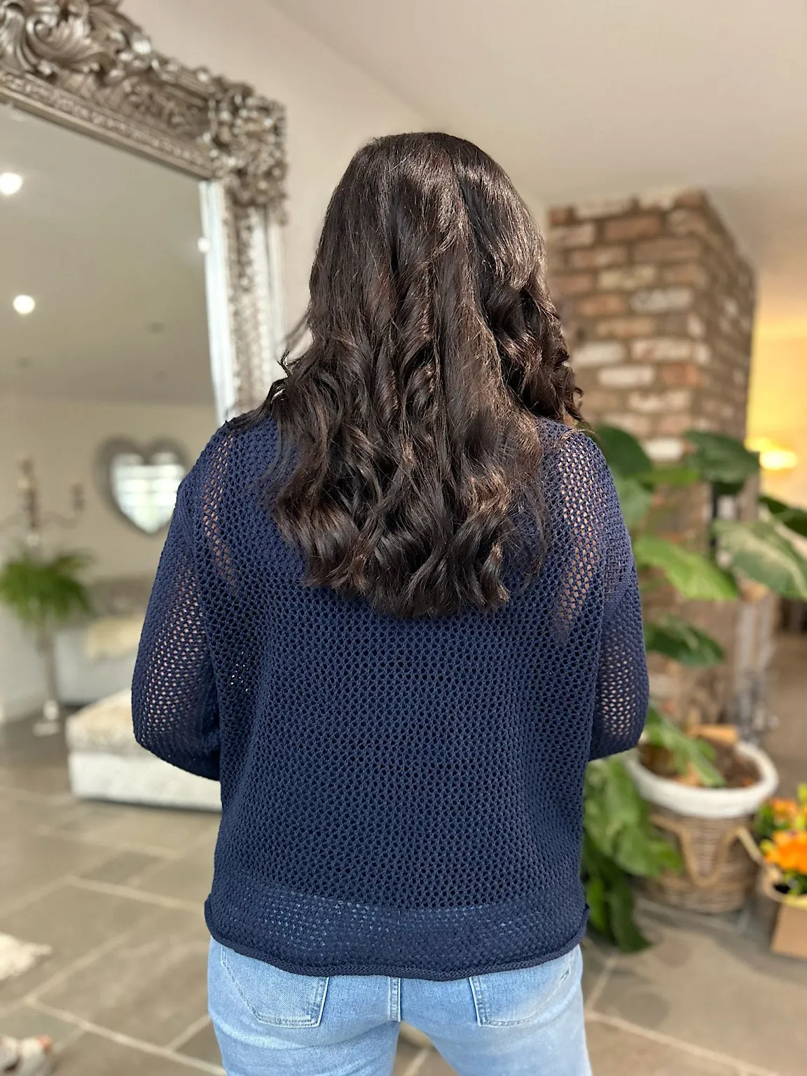 Navy Pocket Loose Knit Cardi Janet