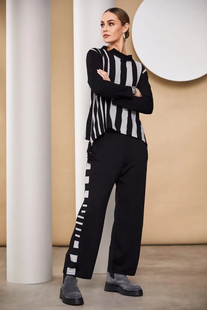Naya Soft Stretch Wide leg trouser with stripe Naw24234
