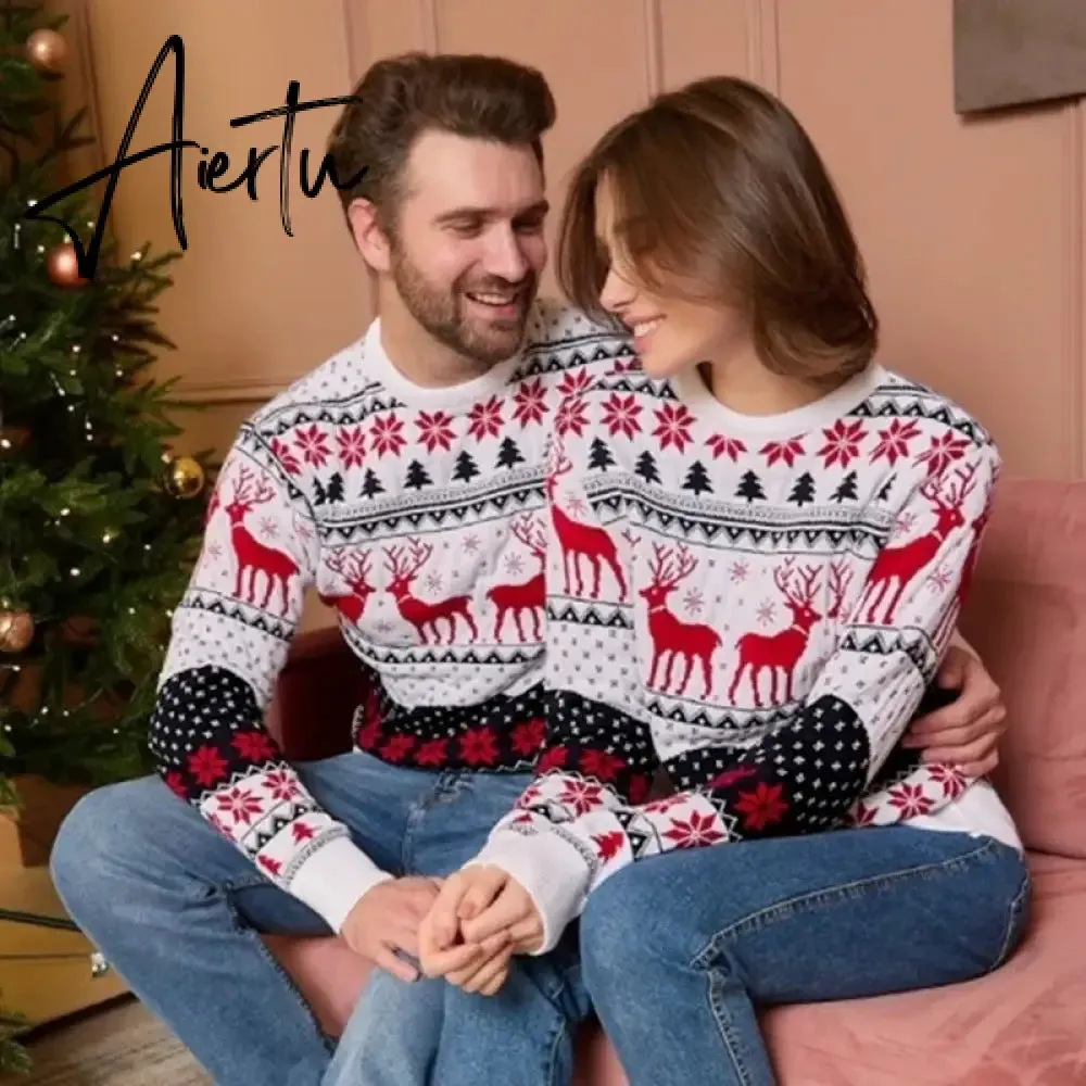 New Winter Mom Dad Kids Matching Knitting Sweaters Christmas Family Couples Jumpers Warm Thicken Casual Knitwear Xmas Look New Year