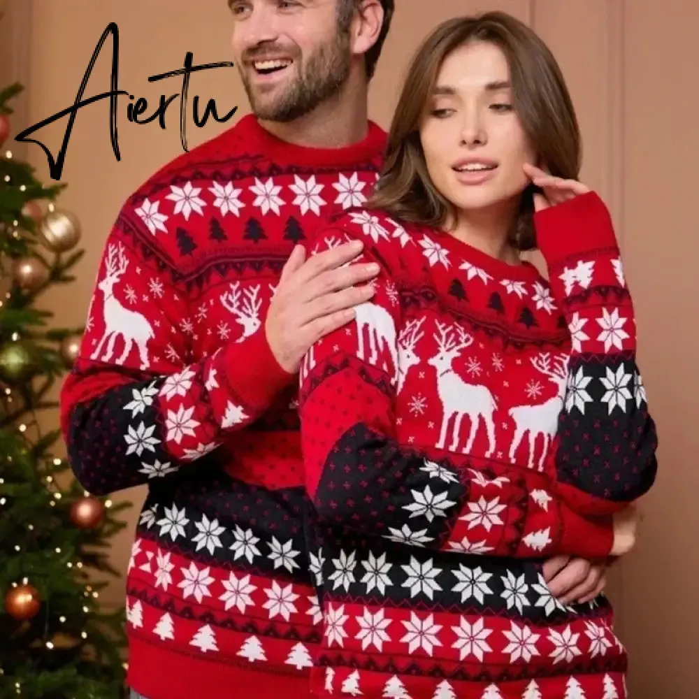 New Winter Mom Dad Kids Matching Knitting Sweaters Christmas Family Couples Jumpers Warm Thicken Casual Knitwear Xmas Look New Year