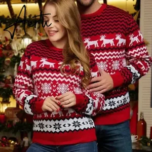 New Winter Mom Dad Kids Matching Knitting Sweaters Christmas Family Couples Jumpers Warm Thicken Casual Knitwear Xmas Look New Year