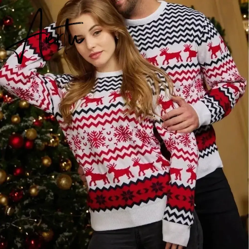 New Winter Mom Dad Kids Matching Knitting Sweaters Christmas Family Couples Jumpers Warm Thicken Casual Knitwear Xmas Look New Year