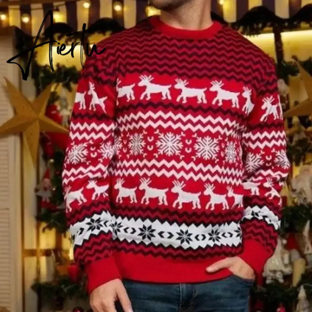 New Winter Mom Dad Kids Matching Knitting Sweaters Christmas Family Couples Jumpers Warm Thicken Casual Knitwear Xmas Look New Year