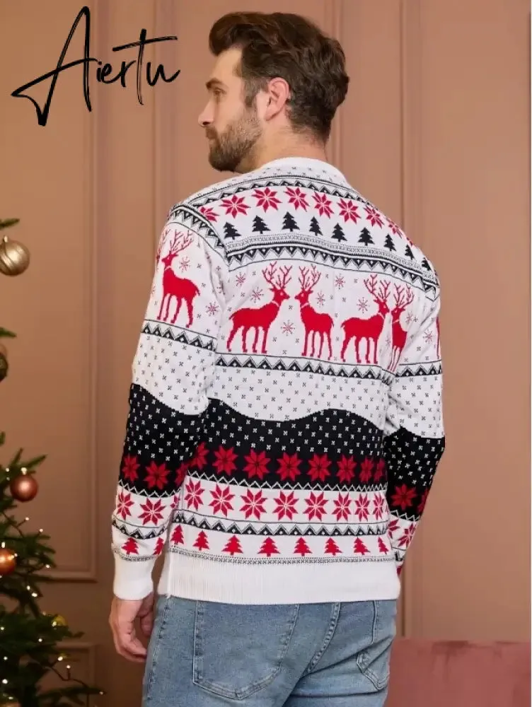 New Winter Mom Dad Kids Matching Knitting Sweaters Christmas Family Couples Jumpers Warm Thicken Casual Knitwear Xmas Look New Year