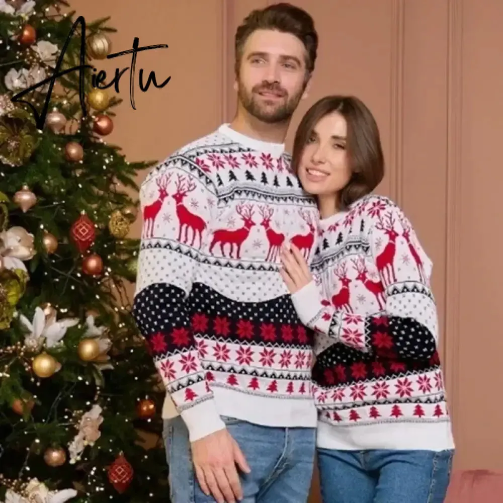 New Winter Mom Dad Kids Matching Knitting Sweaters Christmas Family Couples Jumpers Warm Thicken Casual Knitwear Xmas Look New Year