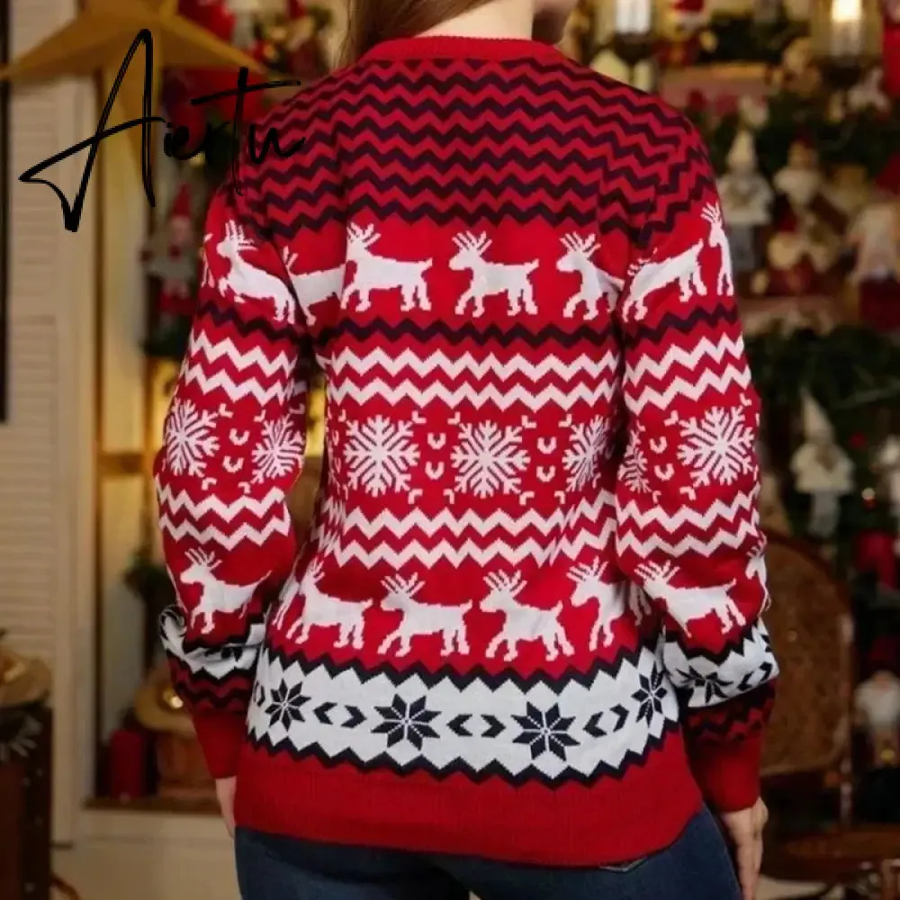 New Winter Mom Dad Kids Matching Knitting Sweaters Christmas Family Couples Jumpers Warm Thicken Casual Knitwear Xmas Look New Year