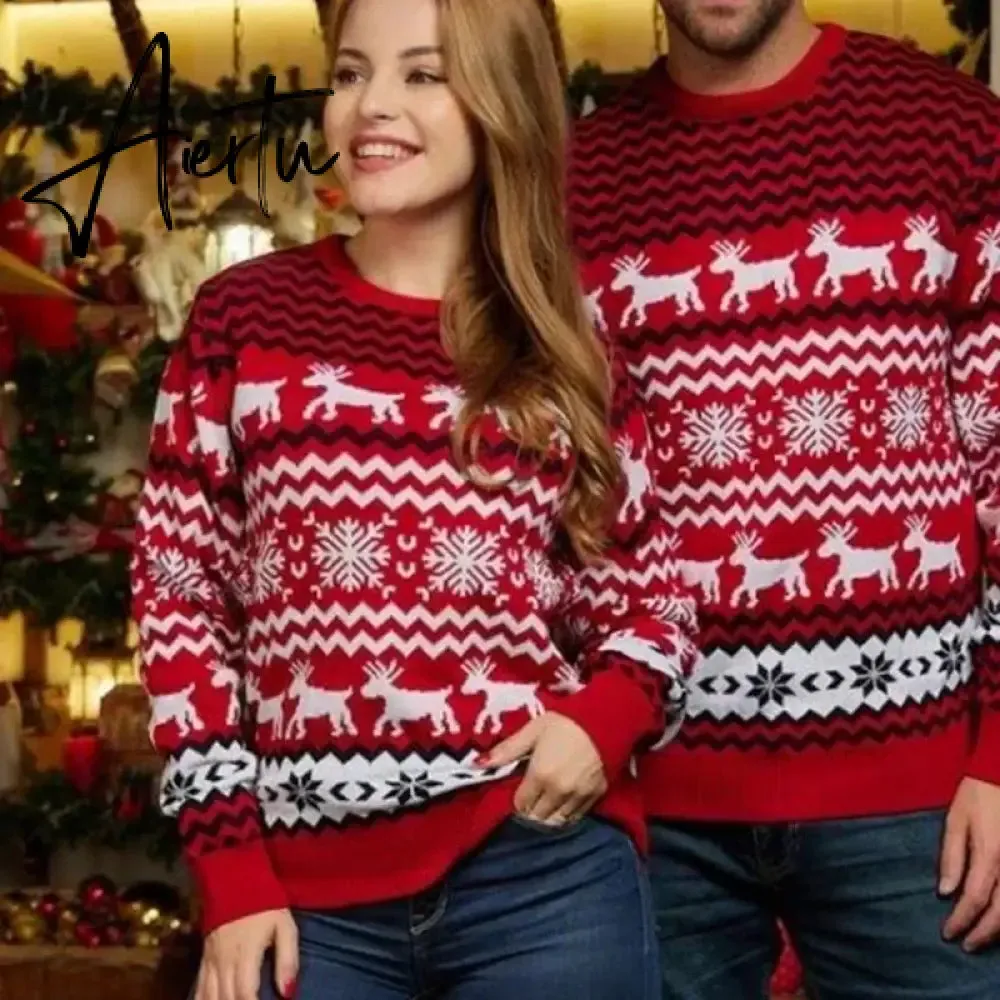 New Winter Mom Dad Kids Matching Knitting Sweaters Christmas Family Couples Jumpers Warm Thicken Casual Knitwear Xmas Look New Year