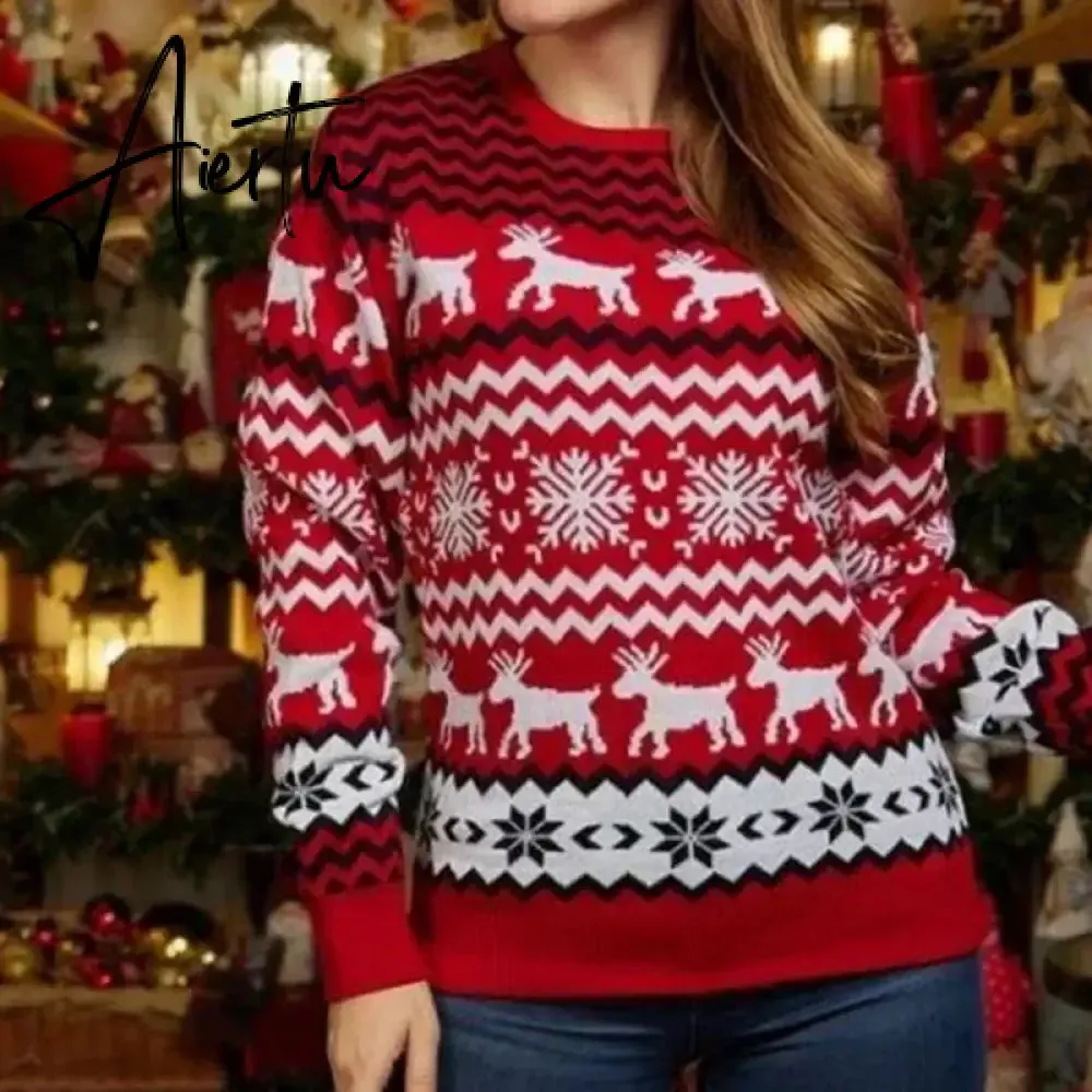 New Winter Mom Dad Kids Matching Knitting Sweaters Christmas Family Couples Jumpers Warm Thicken Casual Knitwear Xmas Look New Year