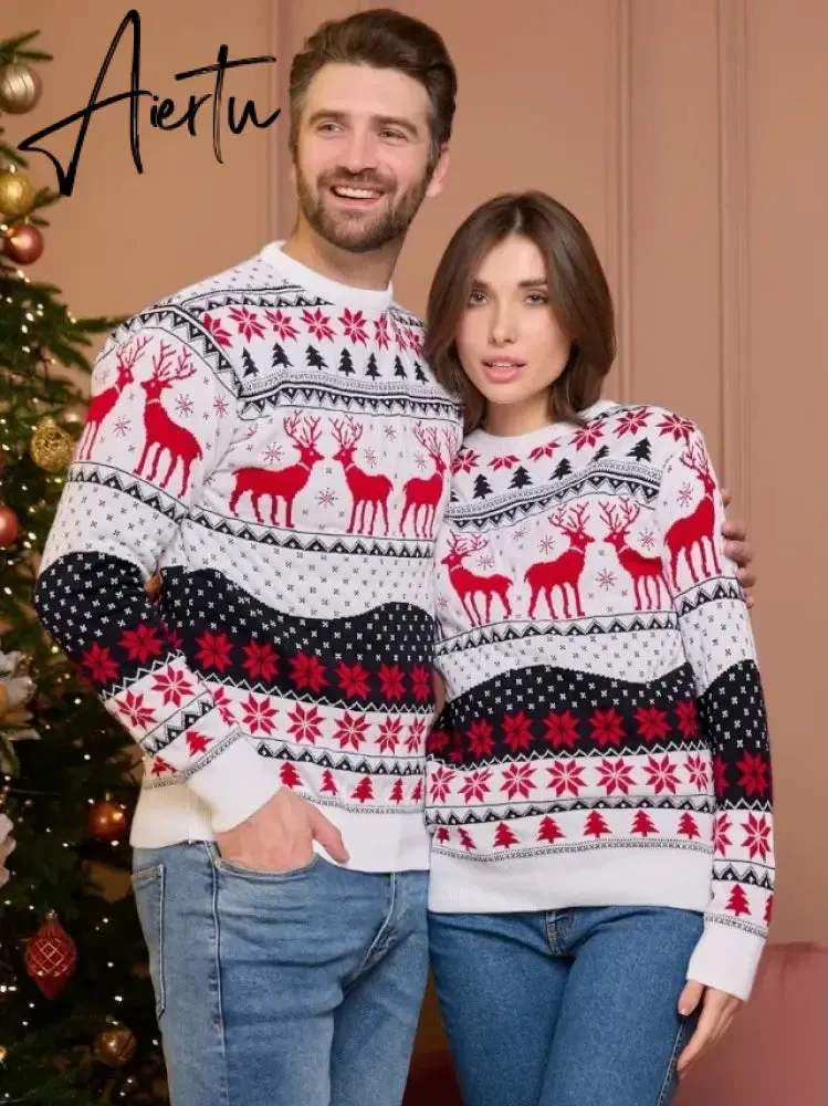 New Winter Mom Dad Kids Matching Knitting Sweaters Christmas Family Couples Jumpers Warm Thicken Casual Knitwear Xmas Look New Year