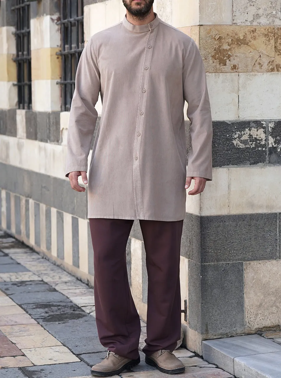 Off Center Buttoned Corduroy Shirt