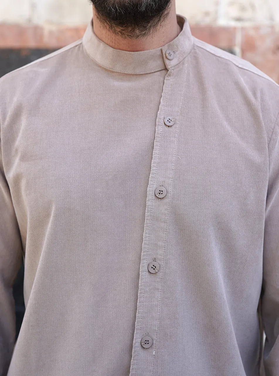 Off Center Buttoned Corduroy Shirt