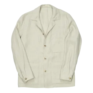 P. Johnson Shirt Jacket in Beige Herringbone Linen