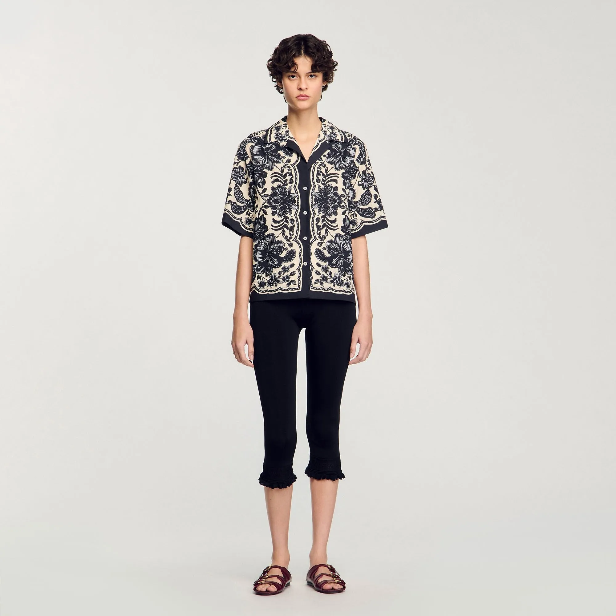 Perrine Floral Motif Shirt Ecru / Black