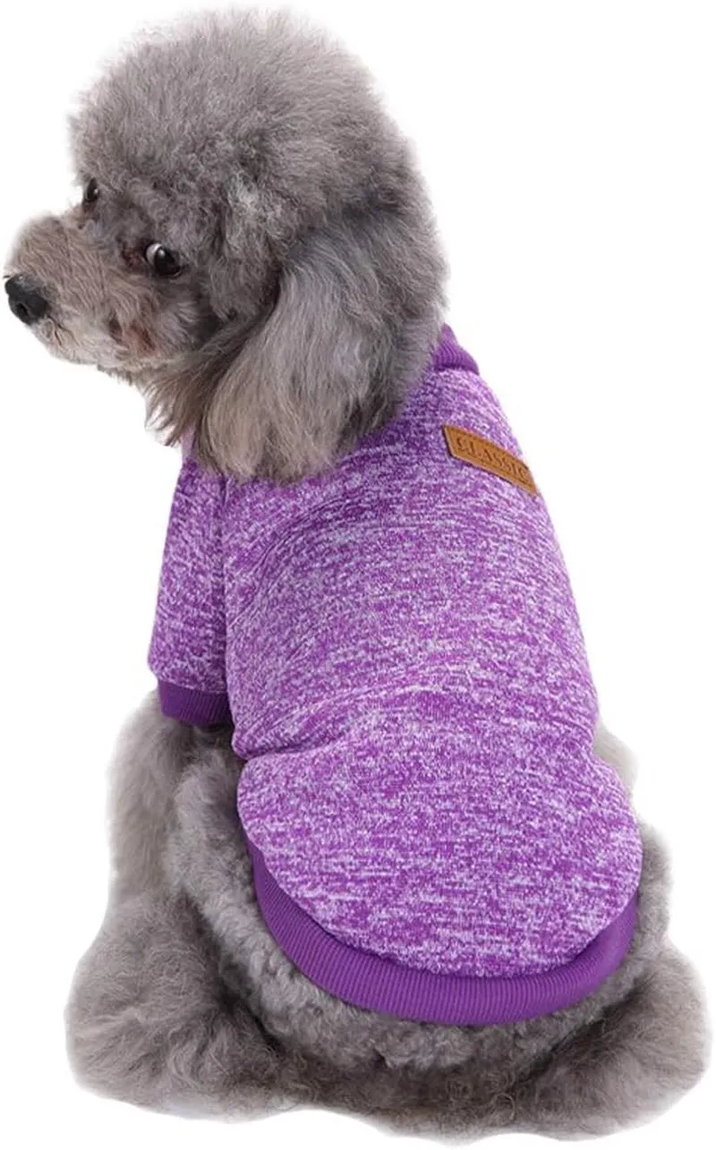 Pet Dog Classic Knitwear Sweater Warm Winter Puppy Pet Coat Soft Sweater Clothing for Small Dogs (XS, Purple)