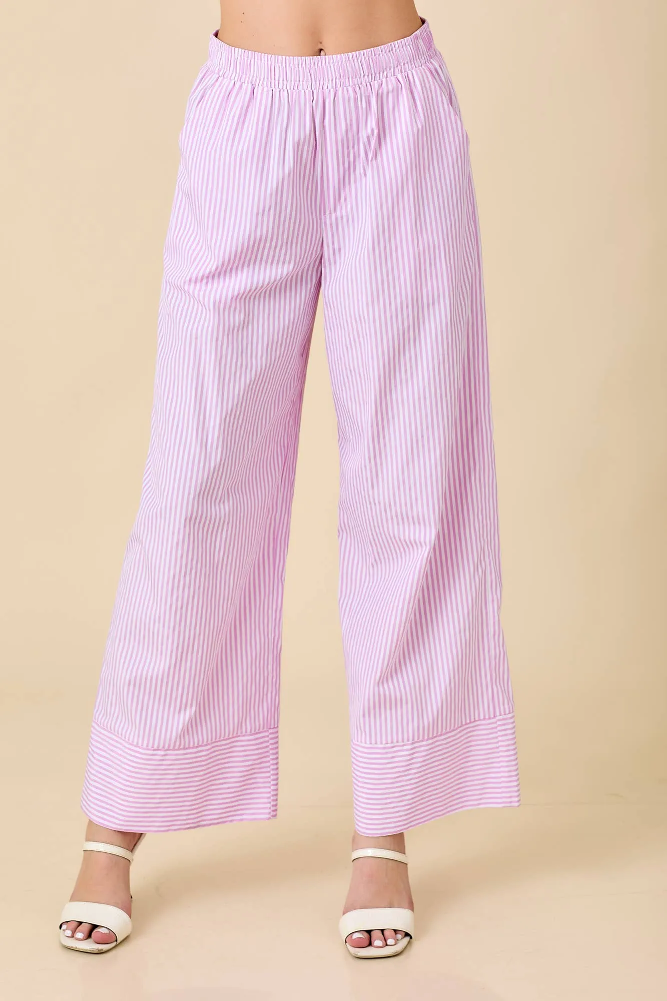 Petal Pink Striped Wide Leg Pants